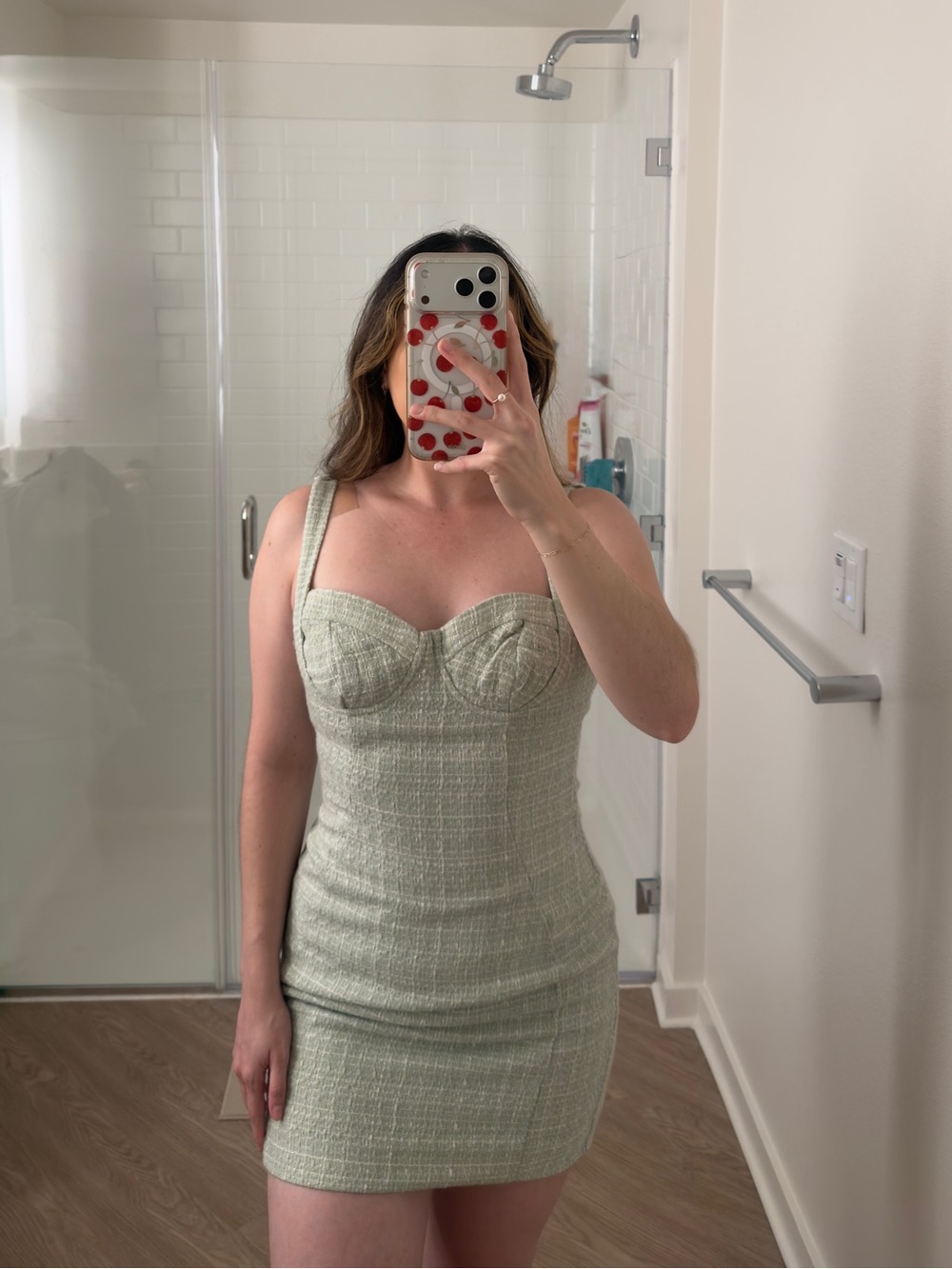 Light Green Textured Bustier Dress with Supportive Straps